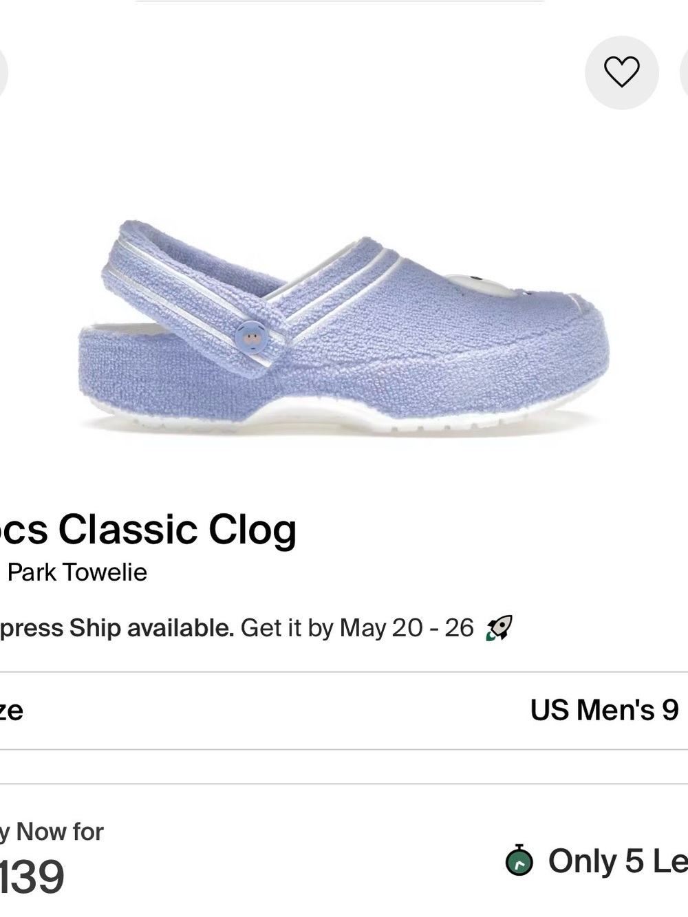 Crocs Kids Classic Clog in Light Blue Toweling